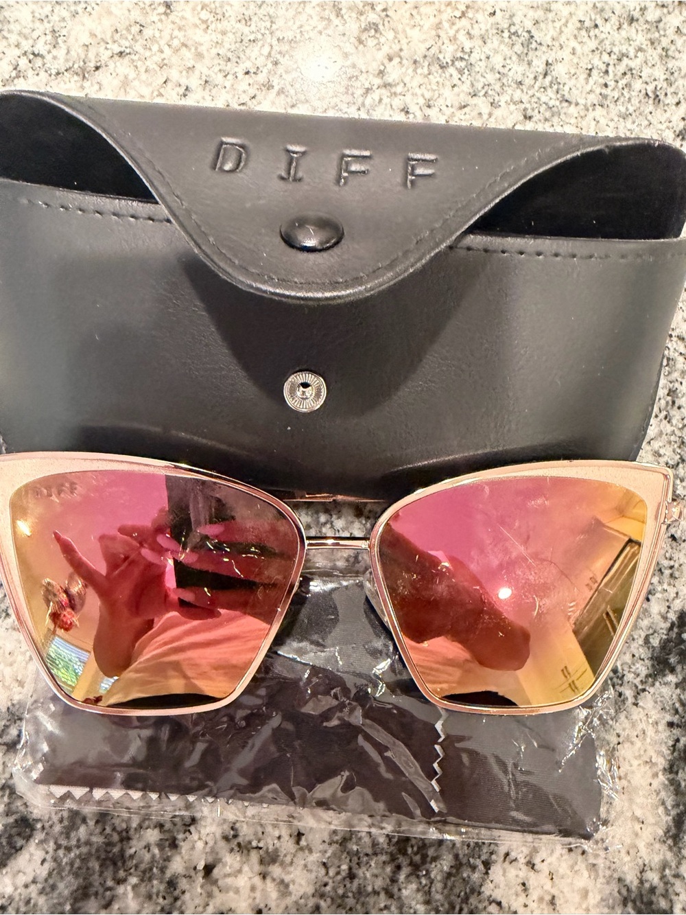 Diff Eyewear Rose Gold Frame Pink Mirrored Sunglasses